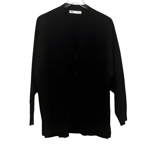 Zara Women’s Cardigan Sweater Size M Oversized Fit Black Button Down V-neck - Picture 6 of 10